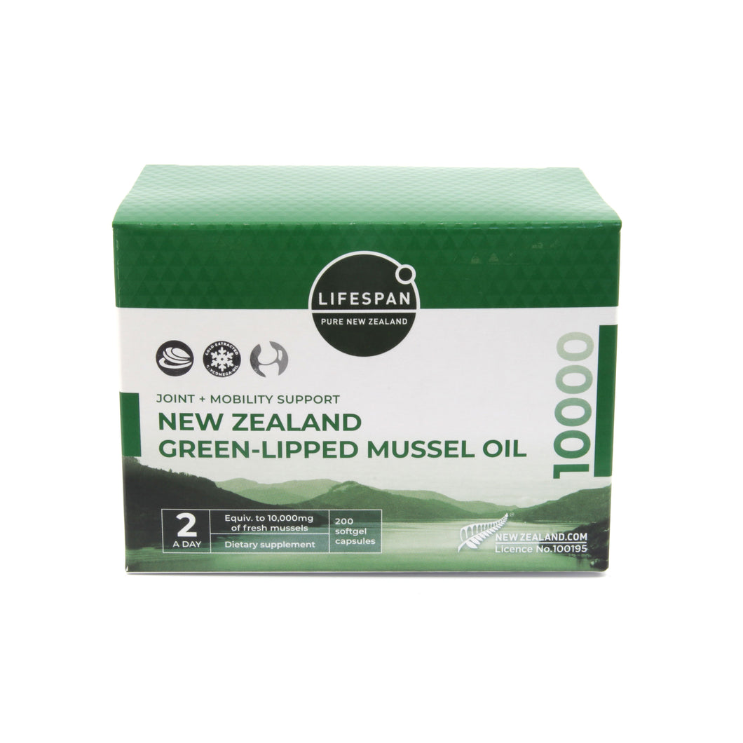 Lifespan Green Lipped Mussel Oil 10000mg, 200 Capsules